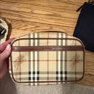Burberry Tan and Brown Check Toiletry Bag